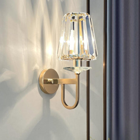 Stylish Clear Crystal Cylinder Gold Metal Wall Sconce Image - 2