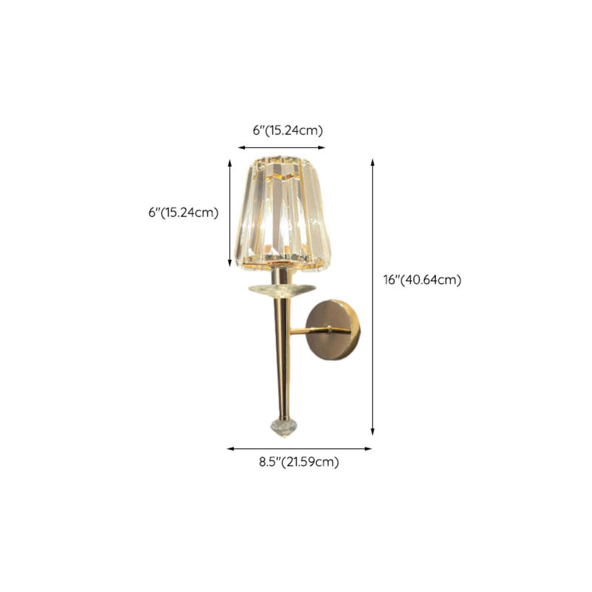 Stylish Clear Crystal Cylinder Gold Metal Wall Sconce Image - 20