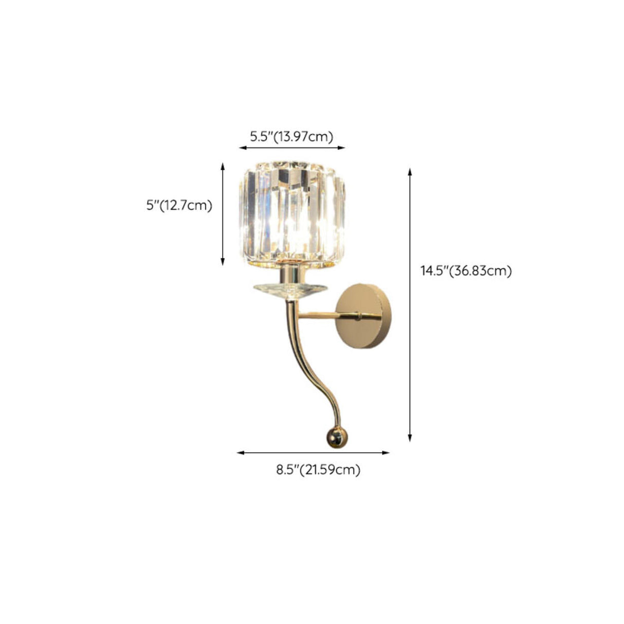 Stylish Clear Crystal Cylinder Gold Metal Wall Sconce Image - 22