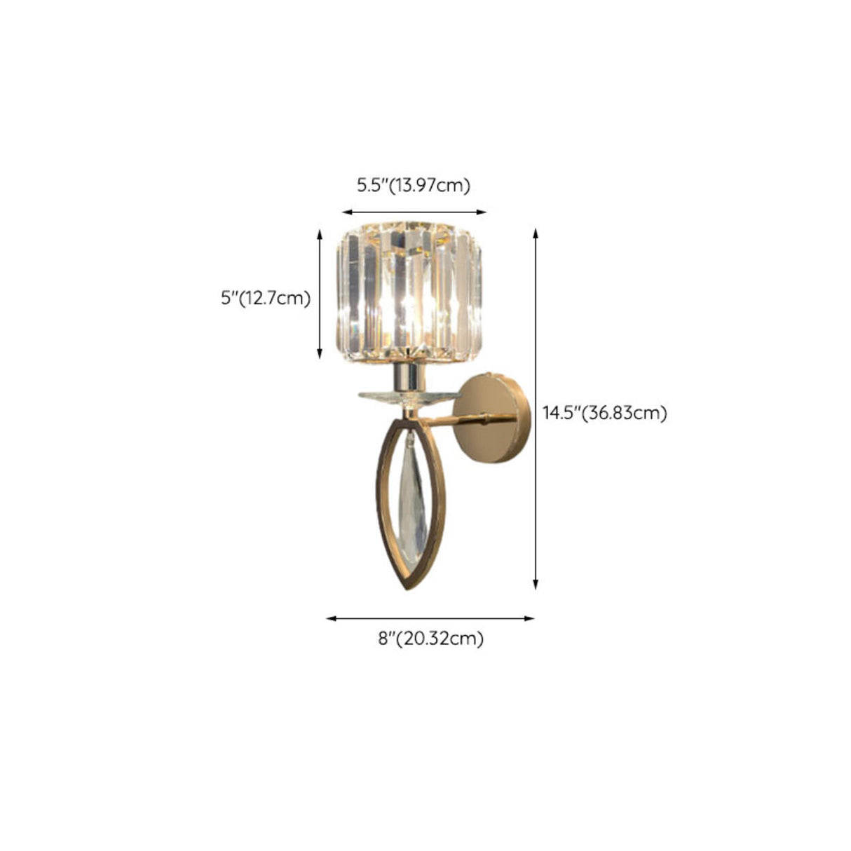 Stylish Clear Crystal Cylinder Gold Metal Wall Sconce Image - 23