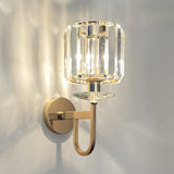 Stylish Clear Crystal Cylinder Gold Metal Wall Sconce Image - 6