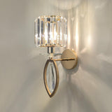 Stylish Clear Crystal Cylinder Gold Metal Wall Sconce Image - 9