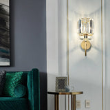 Stylish Clear Crystal Gold Cylinder Metal Wall Sconce Image - 1