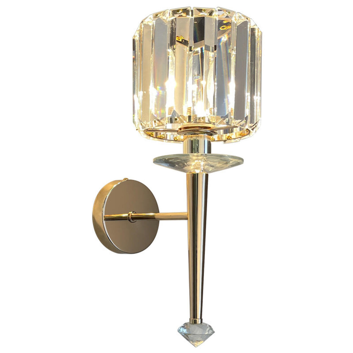 Stylish Clear Crystal Gold Cylinder Metal Wall Sconce Image - 10