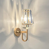 Stylish Clear Crystal Gold Cylinder Metal Wall Sconce Image - 11