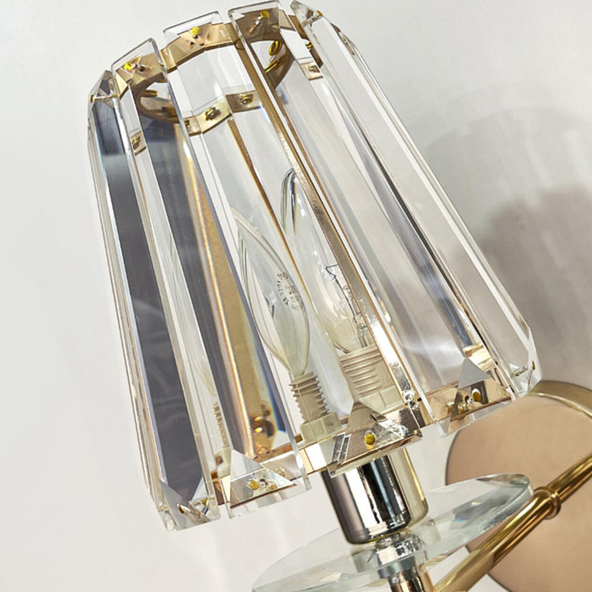 Stylish Clear Crystal Gold Cylinder Metal Wall Sconce Image - 19