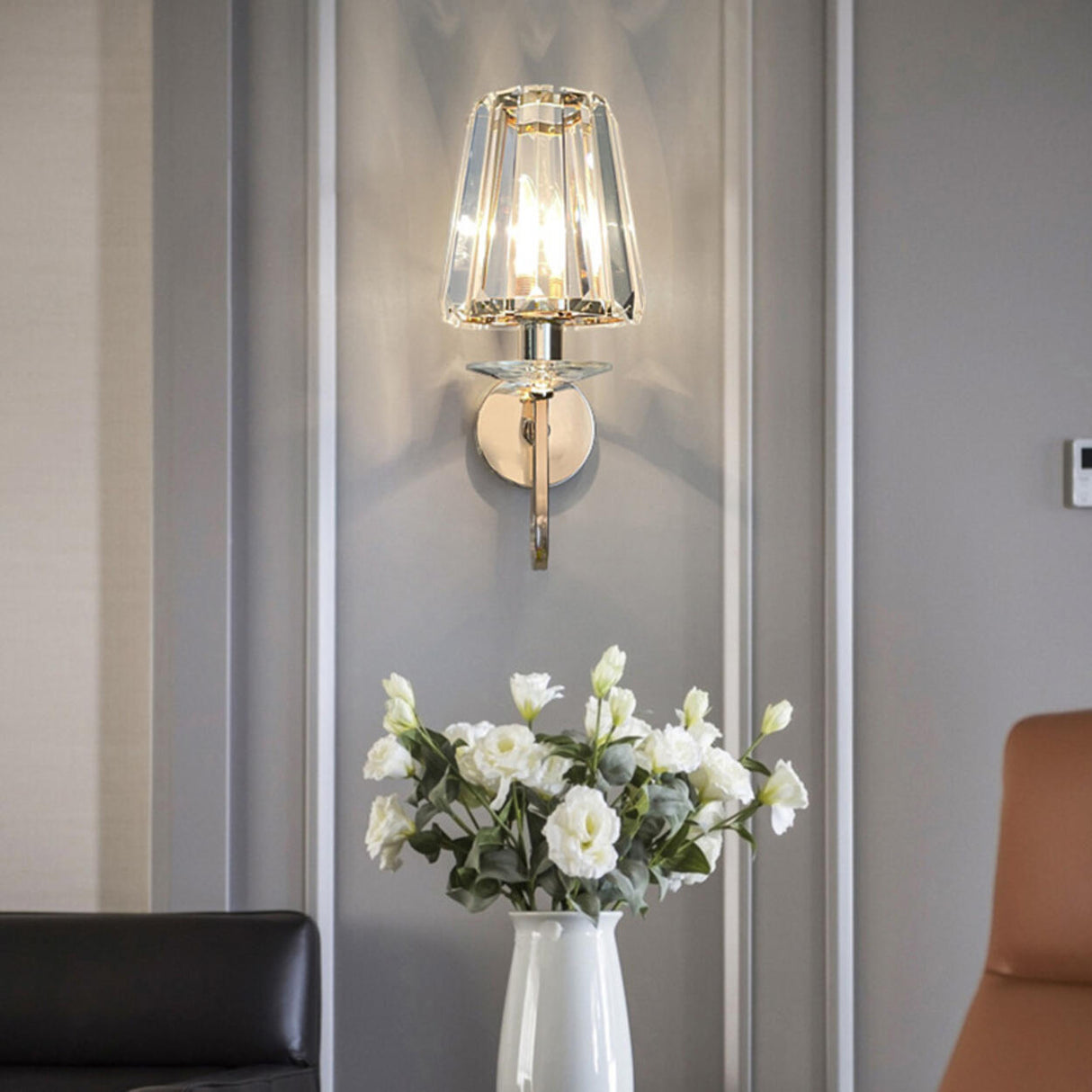 Stylish Clear Crystal Gold Cylinder Metal Wall Sconce Image - 22