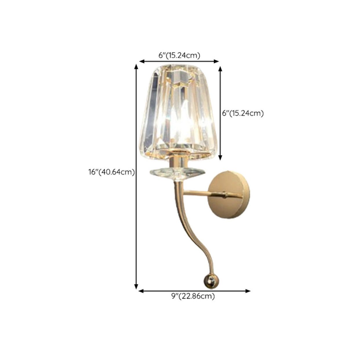 Stylish Clear Crystal Gold Cylinder Metal Wall Sconce 