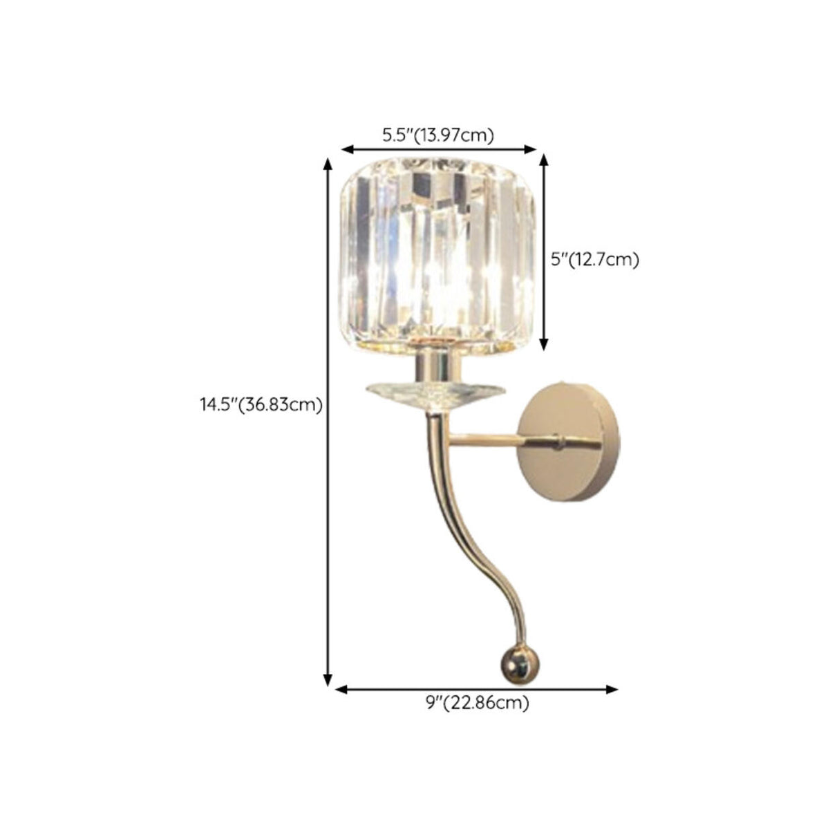 Stylish Clear Crystal Gold Cylinder Metal Wall Sconce Image - 25