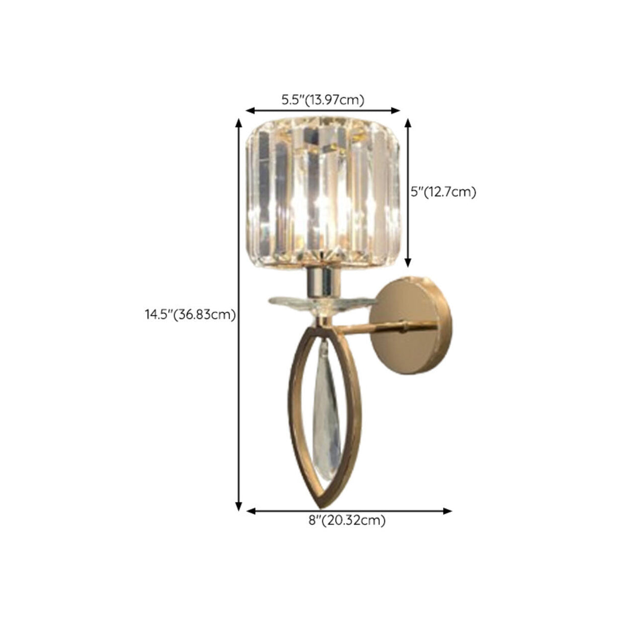 Stylish Clear Crystal Gold Cylinder Metal Wall Sconce Image - 29