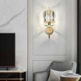 Stylish Clear Crystal Gold Cylinder Metal Wall Sconce Image - 3