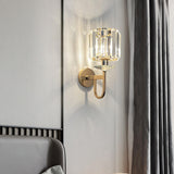 Stylish Clear Crystal Gold Cylinder Metal Wall Sconce Image - 6