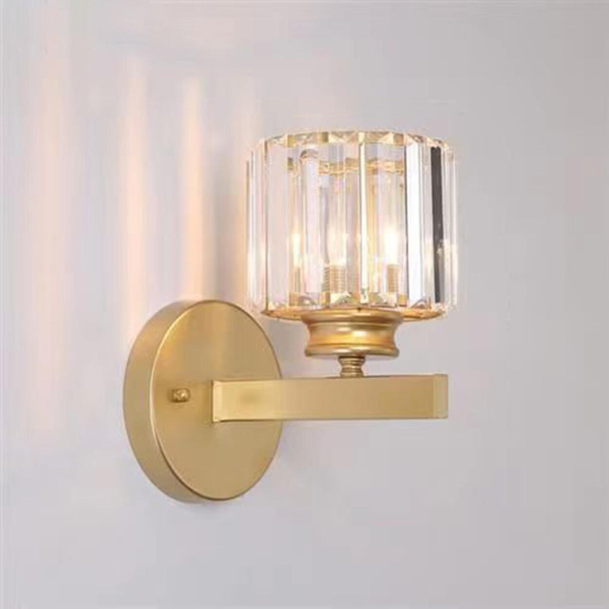 Stylish Clear Crystal Gold Cylinder Vanity Light Image - 5