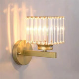 Stylish Clear Crystal Gold Cylinder Vanity Light Image - 7