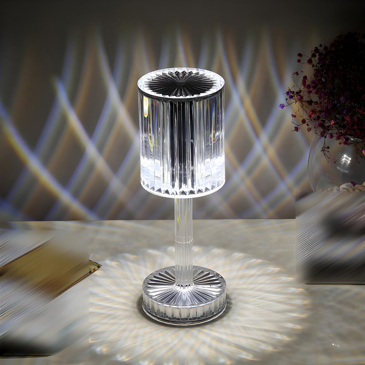 Stylish Clear Cylinder Shade LED Bedside Table Lamp Image - 15