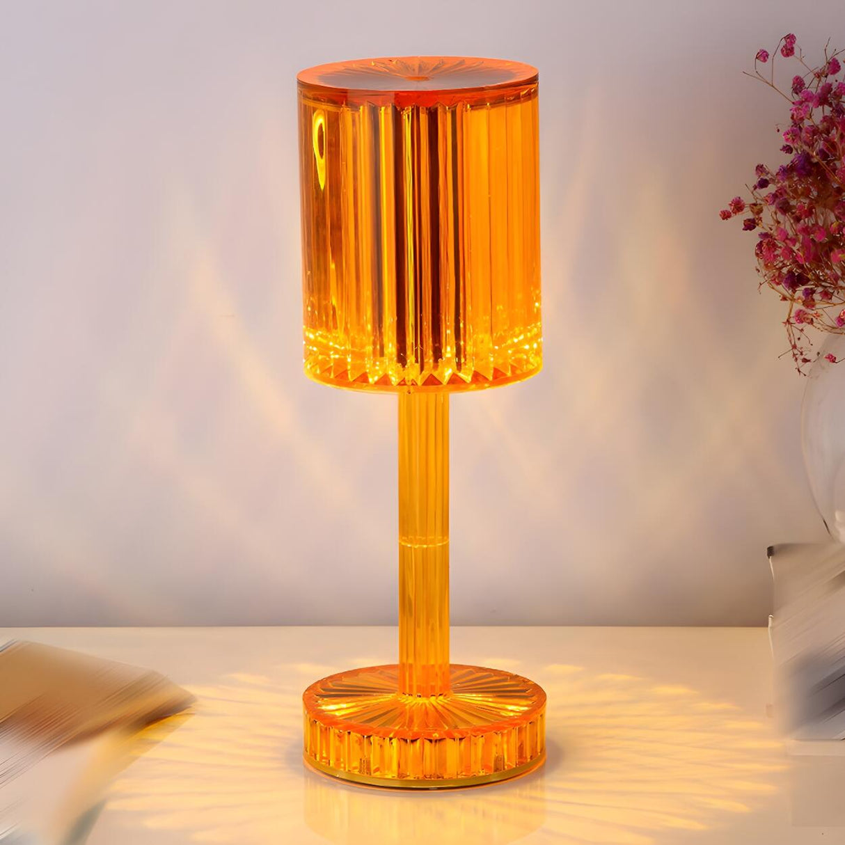 Stylish Clear Cylinder Shade LED Bedside Table Lamp Image - 5