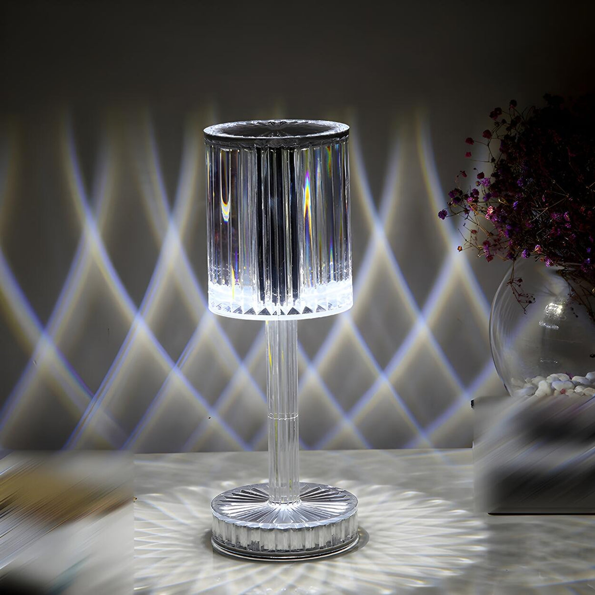 Stylish Clear Cylinder Shade LED Bedside Table Lamp Image - 6