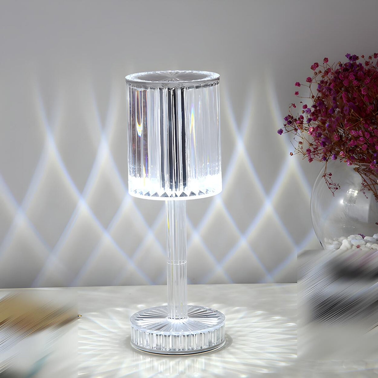 Stylish Clear Cylinder Shade LED Bedside Table Lamp Image - 7