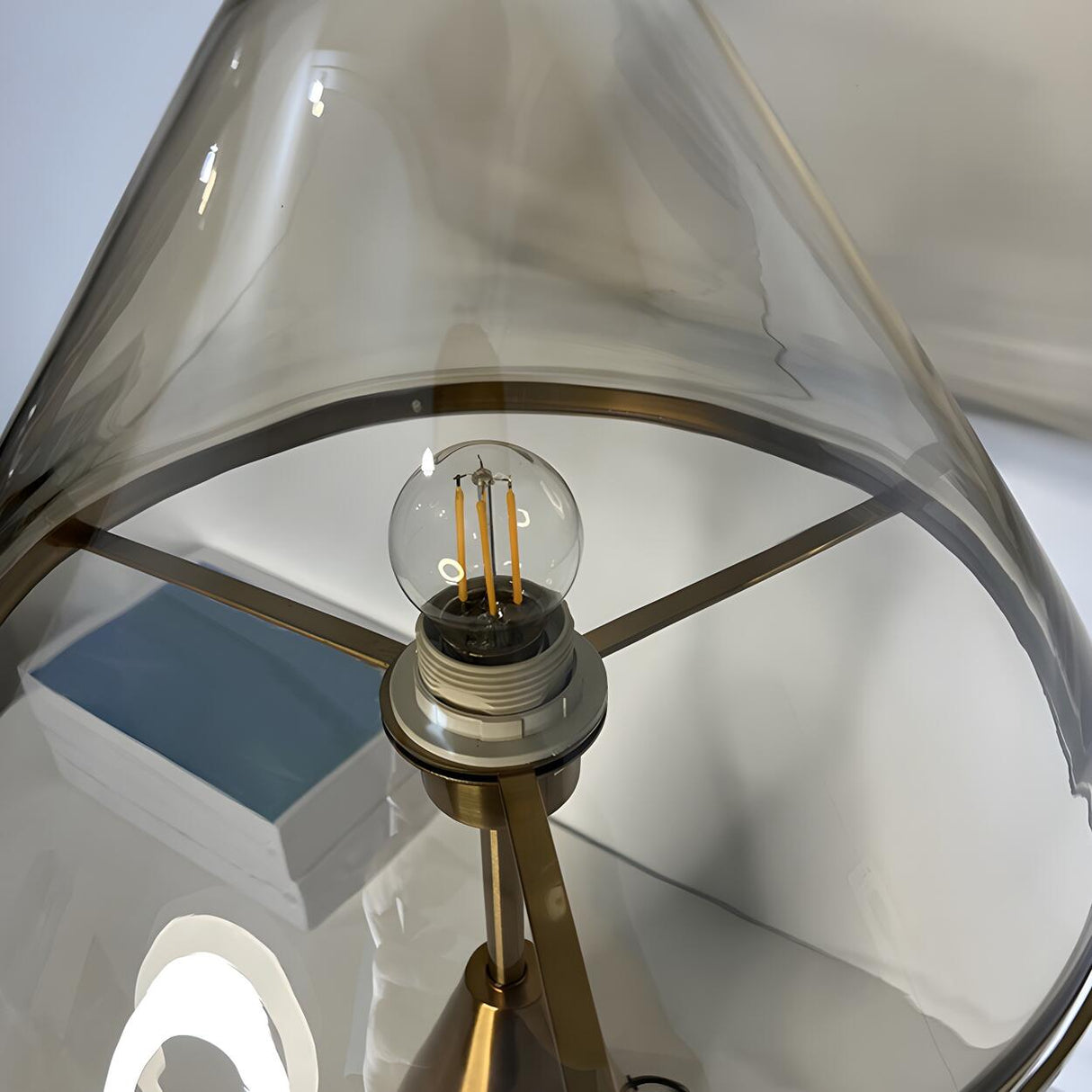 Stylish Conical Clear Glass Shade Metal Base Table Lamp Image - 10