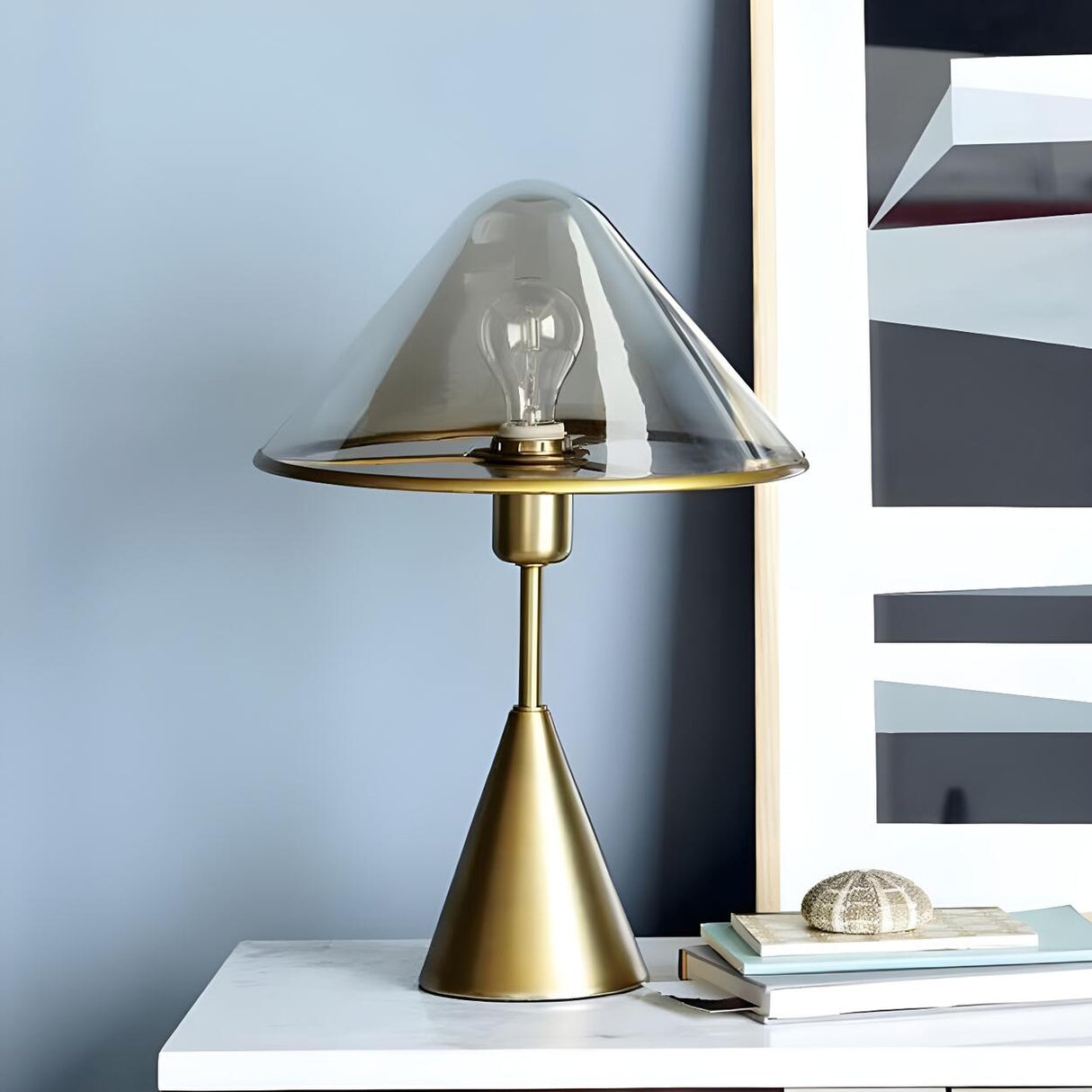 Stylish Conical Clear Glass Shade Metal Base Table Lamp Image - 12