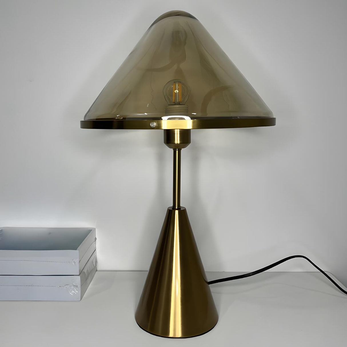 Stylish Conical Clear Glass Shade Metal Base Table Lamp Image - 14