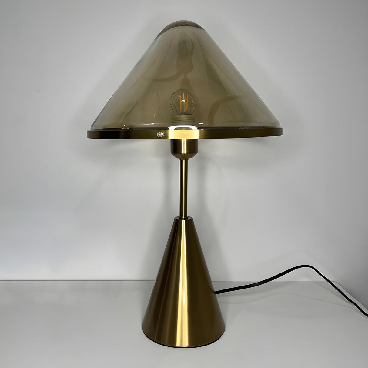 Stylish Conical Clear Glass Shade Metal Base Table Lamp Image - 8