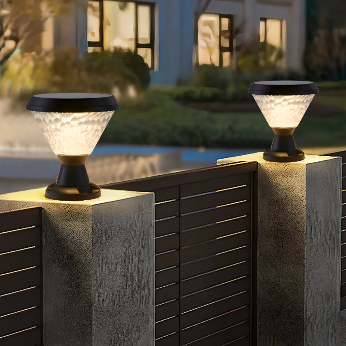 Stylish Conical Glass Black LED Outdoor Post Table Lamp Image - 4