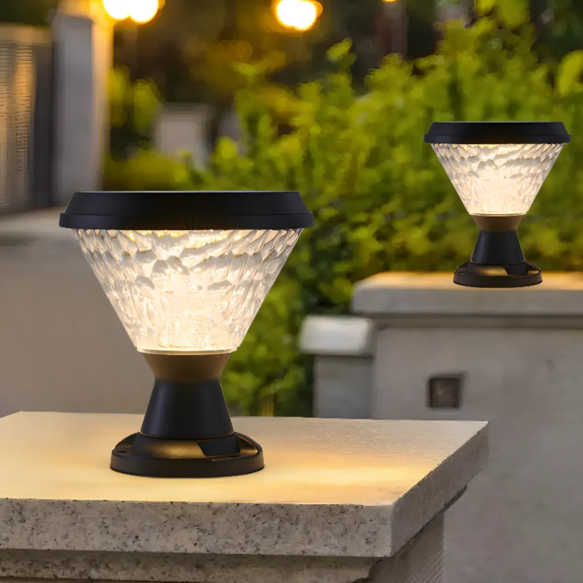 Stylish Conical Glass Black LED Outdoor Post Table Lamp Image - 5