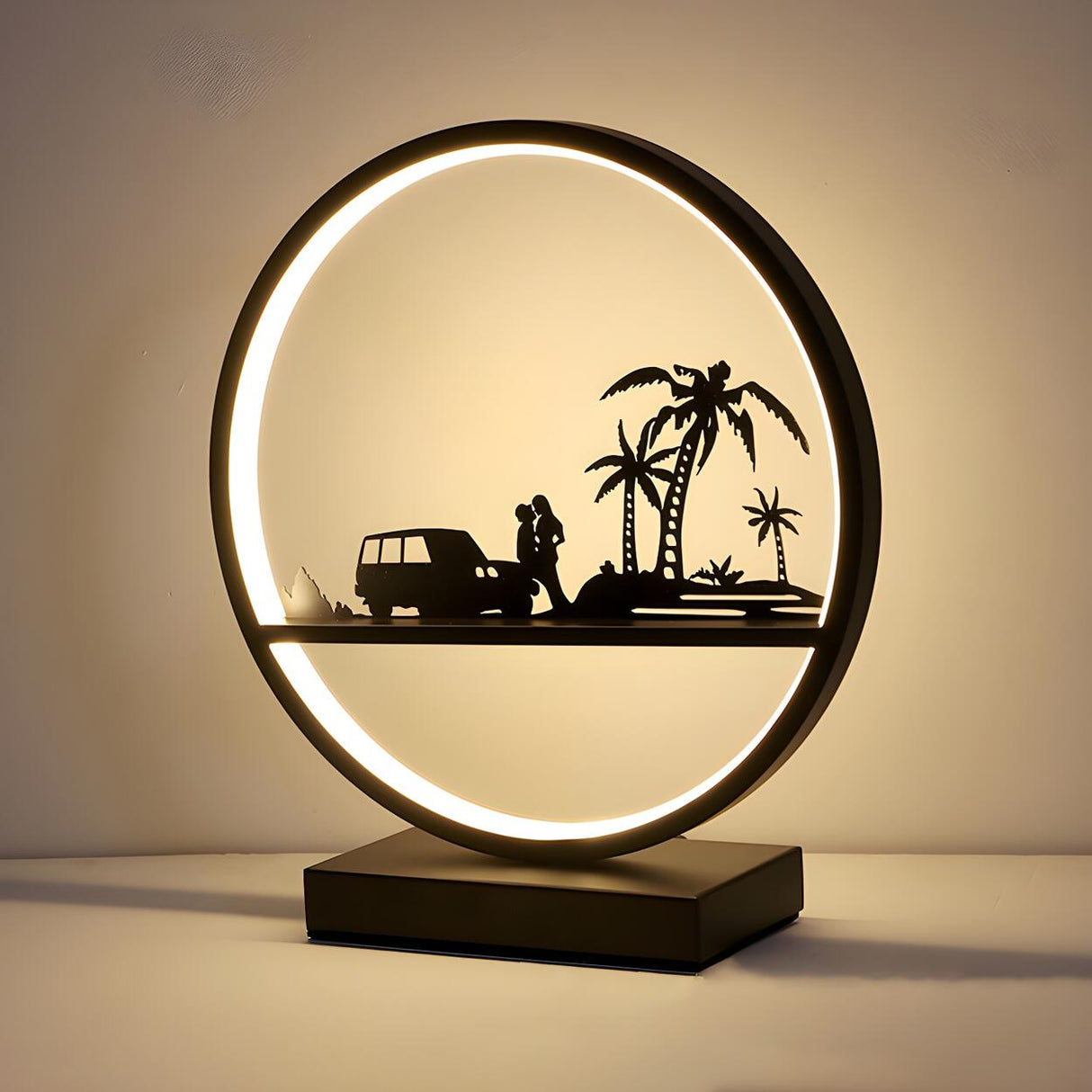 Stylish Couple Silhouette Black Circular Table Lamp Image - 10