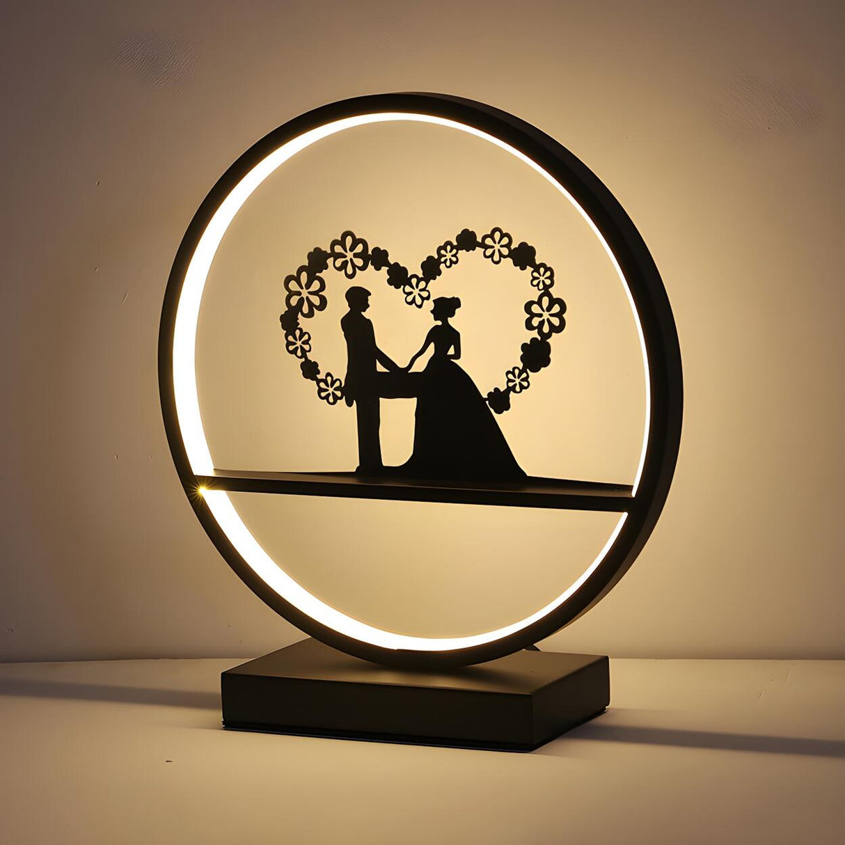 Stylish Couple Silhouette Black Circular Table Lamp Image - 11