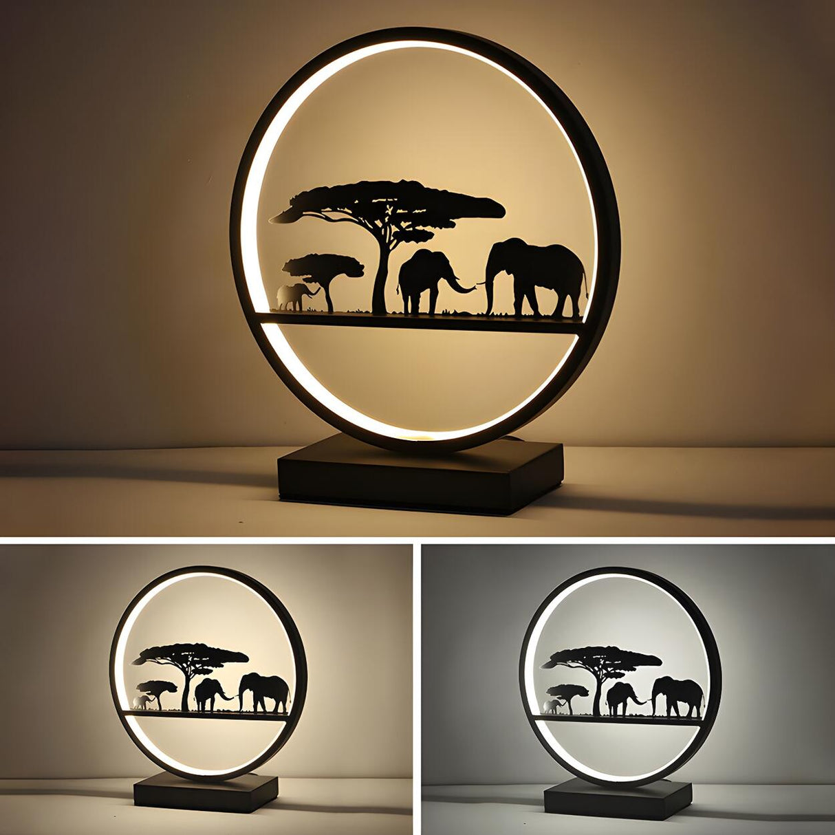 Stylish Couple Silhouette Black Circular Table Lamp Image - 13