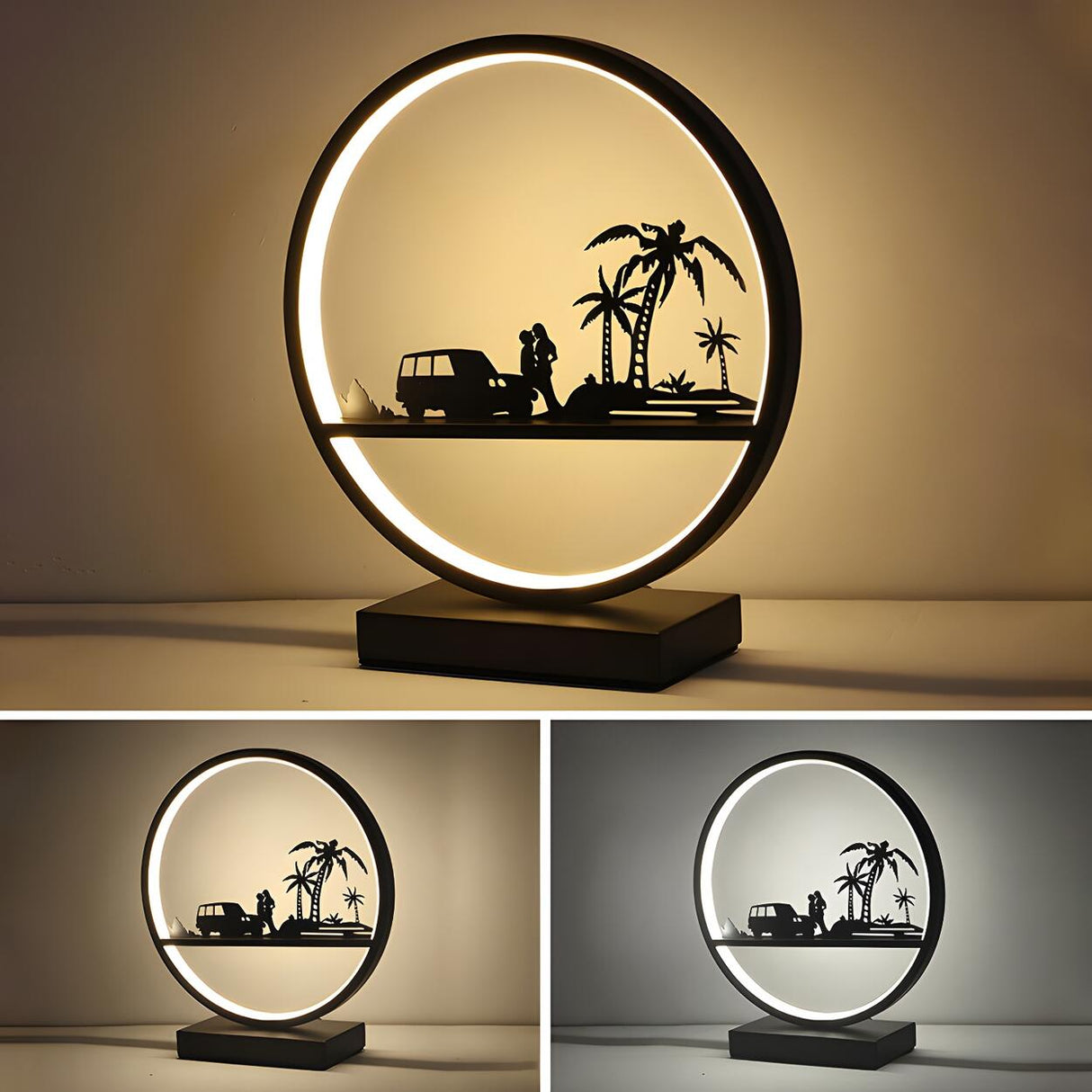 Stylish Couple Silhouette Black Circular Table Lamp Image - 14