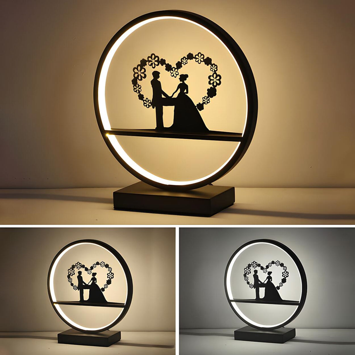 Stylish Couple Silhouette Black Circular Table Lamp Image - 15