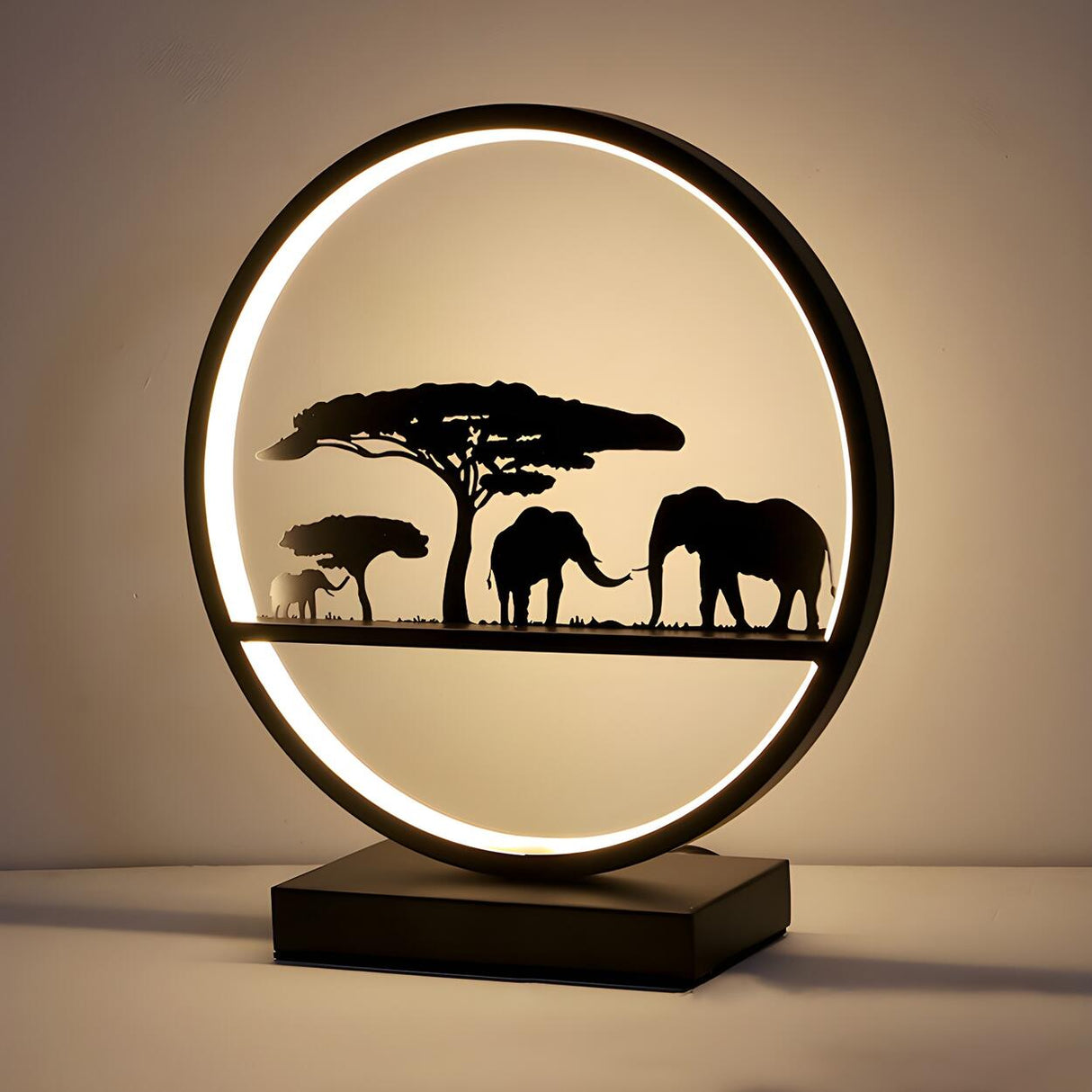 Stylish Couple Silhouette Black Circular Table Lamp Image - 3