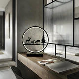 Stylish Couple Silhouette Black Circular Table Lamp Image - 5