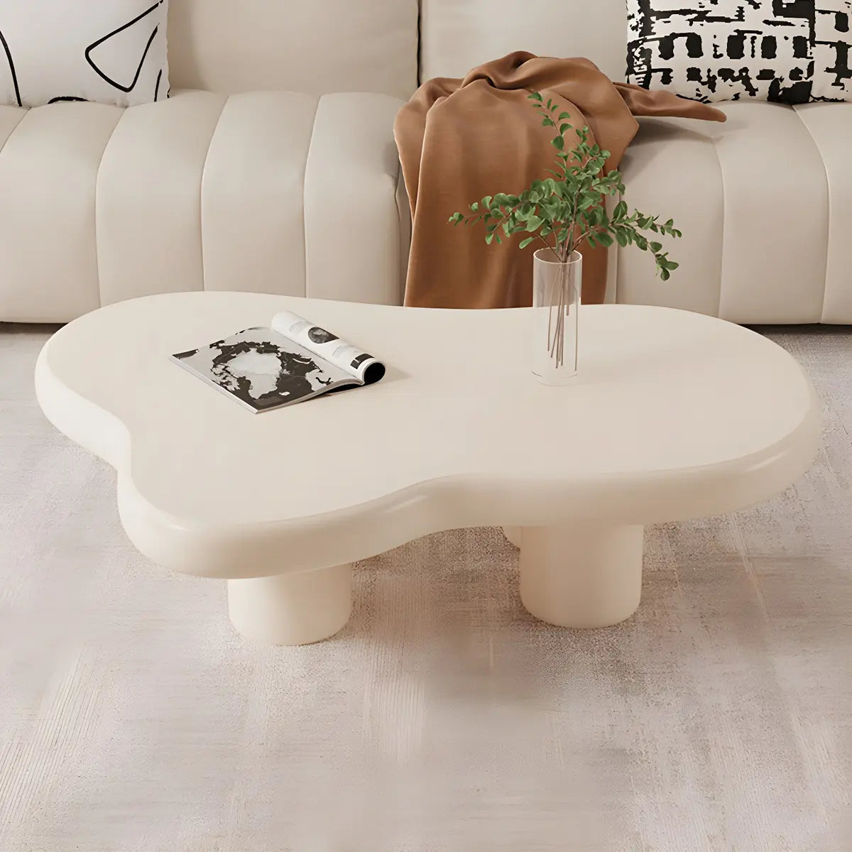 Stylish Cream Wood Free Form Four Legs Coffee Table Image - 1