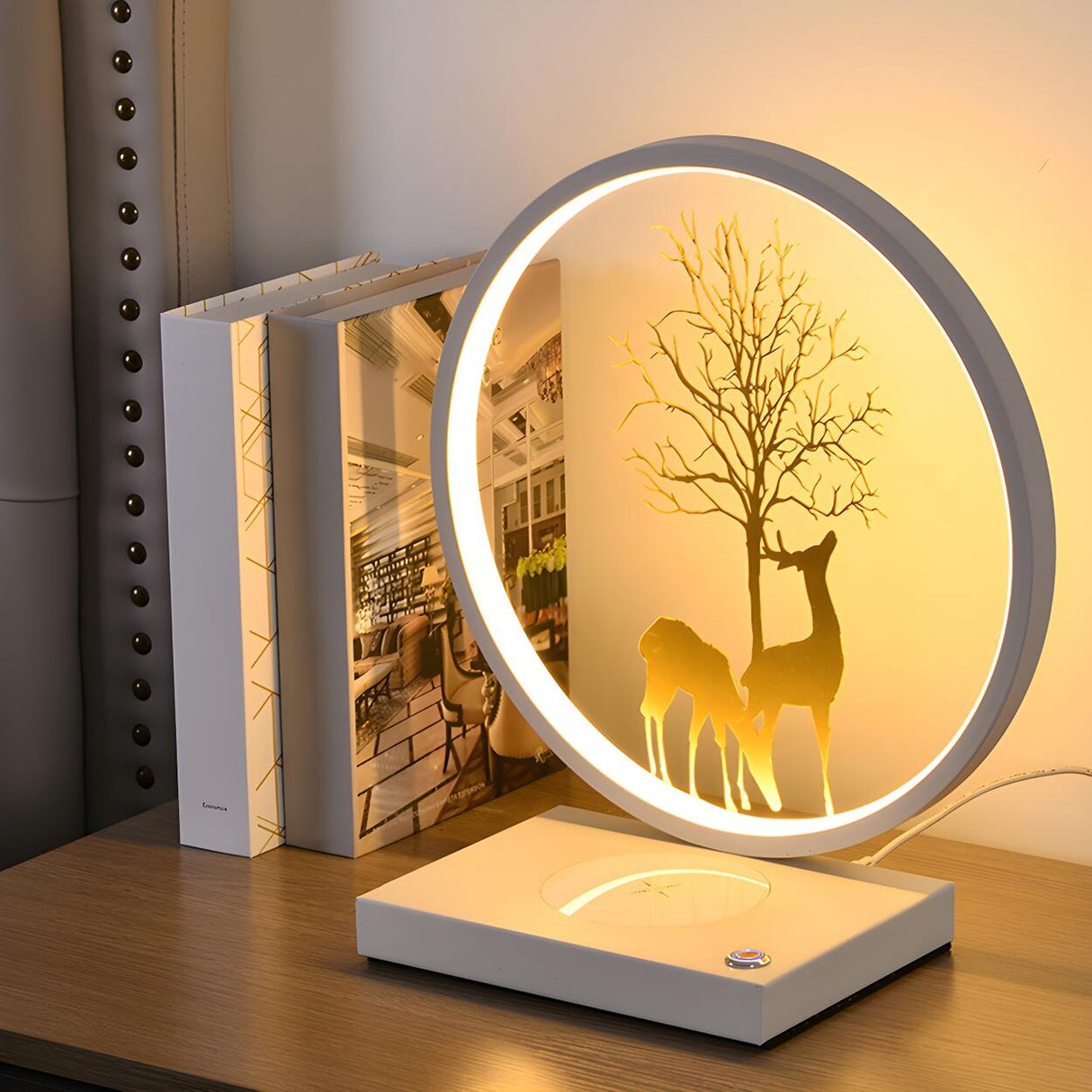 Stylish Creative Deer Silhouette Circle Table Lamp Image - 13