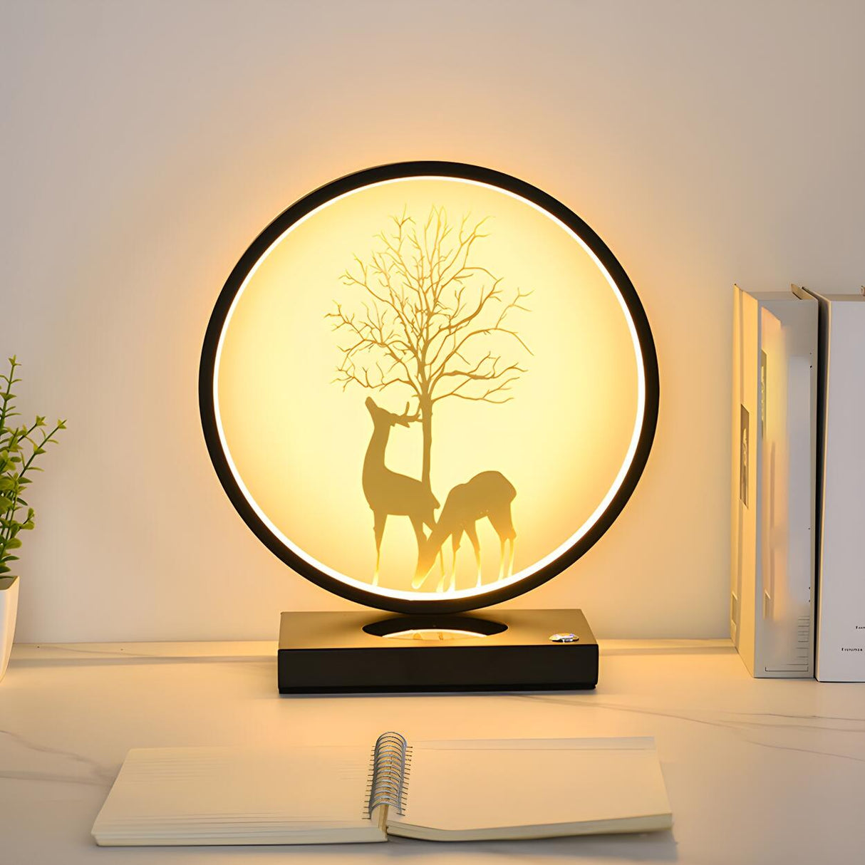 Stylish Creative Deer Silhouette Circle Table Lamp Image - 15