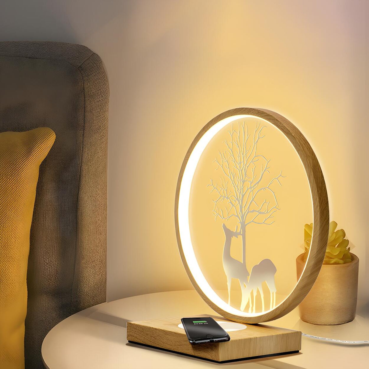 Stylish Creative Deer Silhouette Circle Table Lamp Image - 3