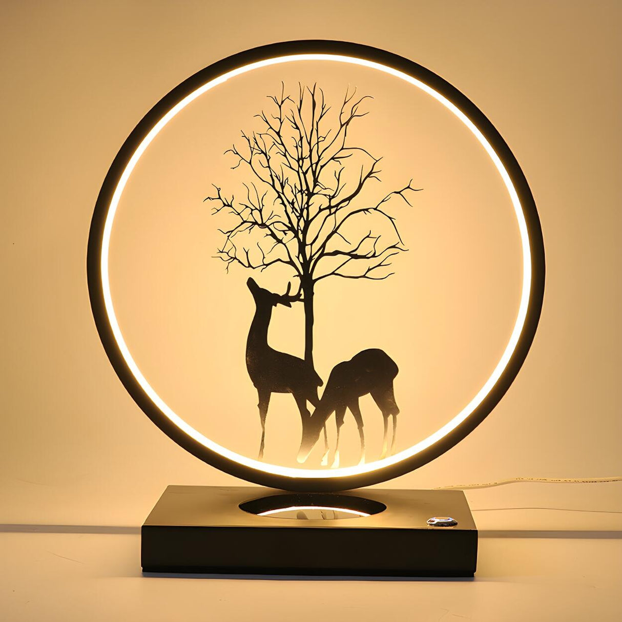 Stylish Creative Deer Silhouette Circle Table Lamp Image - 8