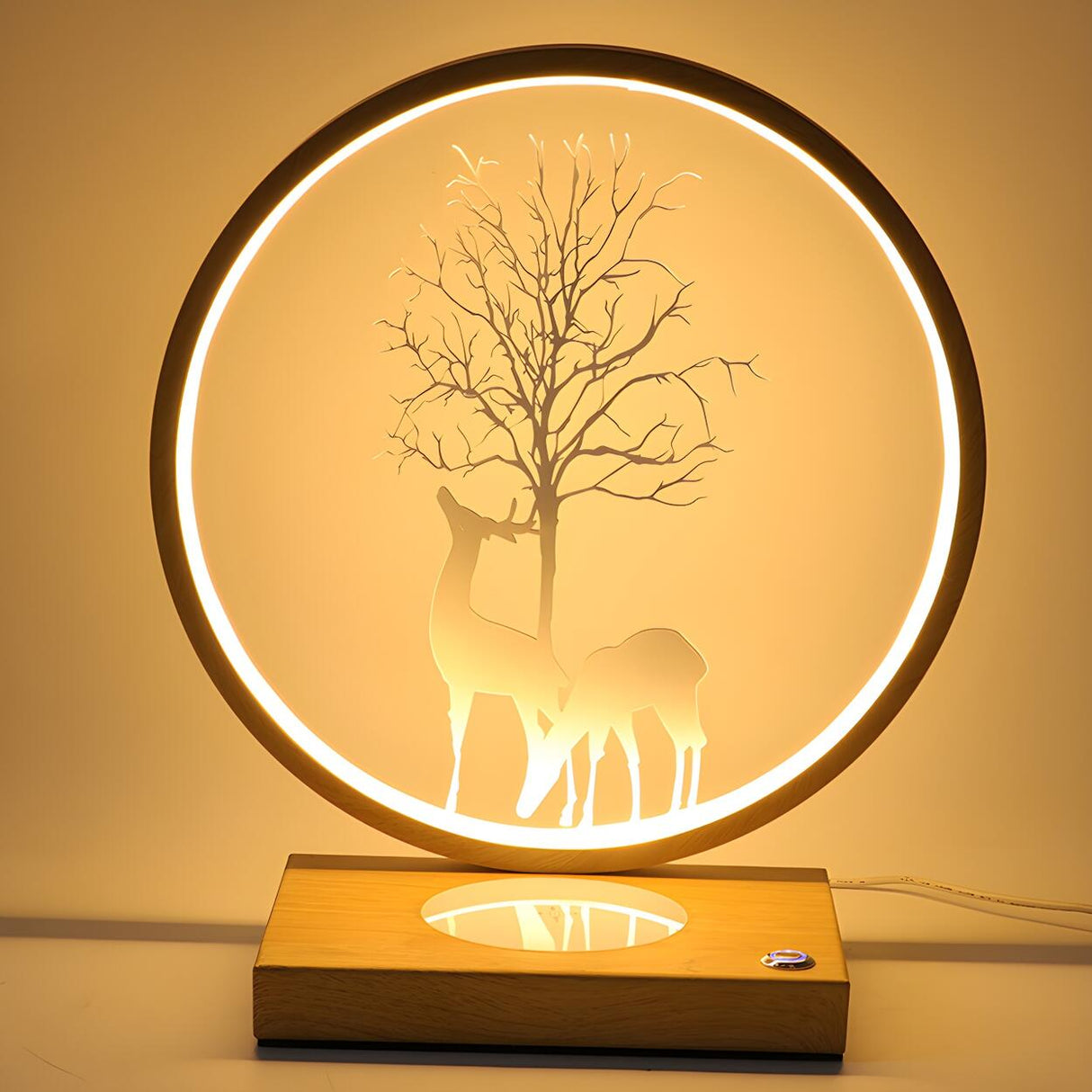 Stylish Creative Deer Silhouette Circle Table Lamp Image - 9