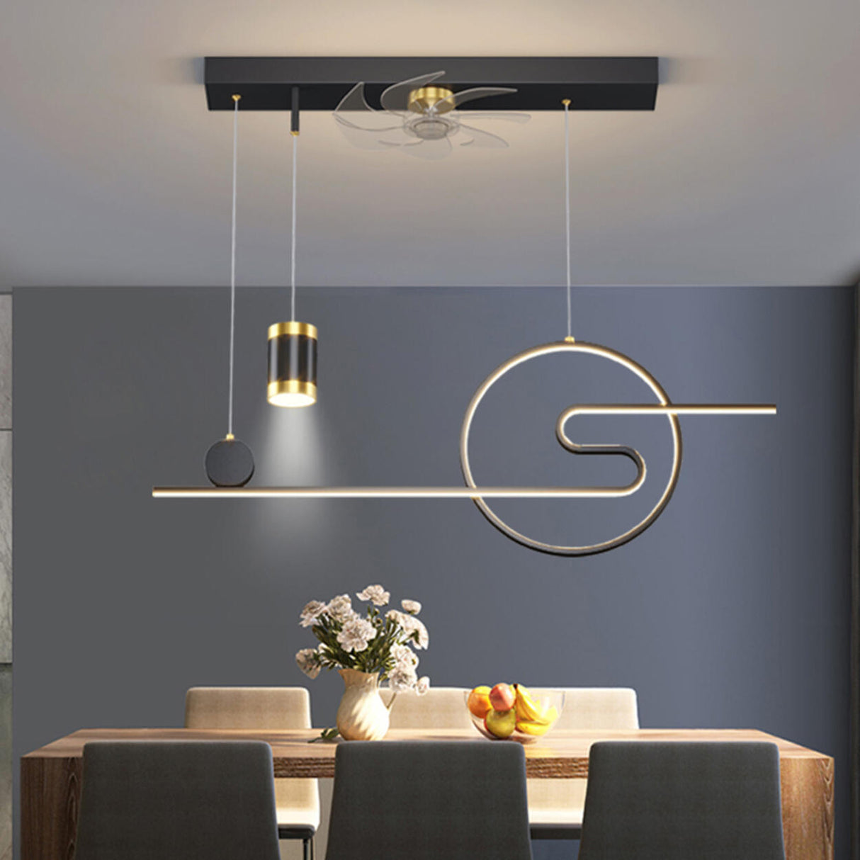 Stylish Creative Dining Room Pendant Fan with Light Image - 20