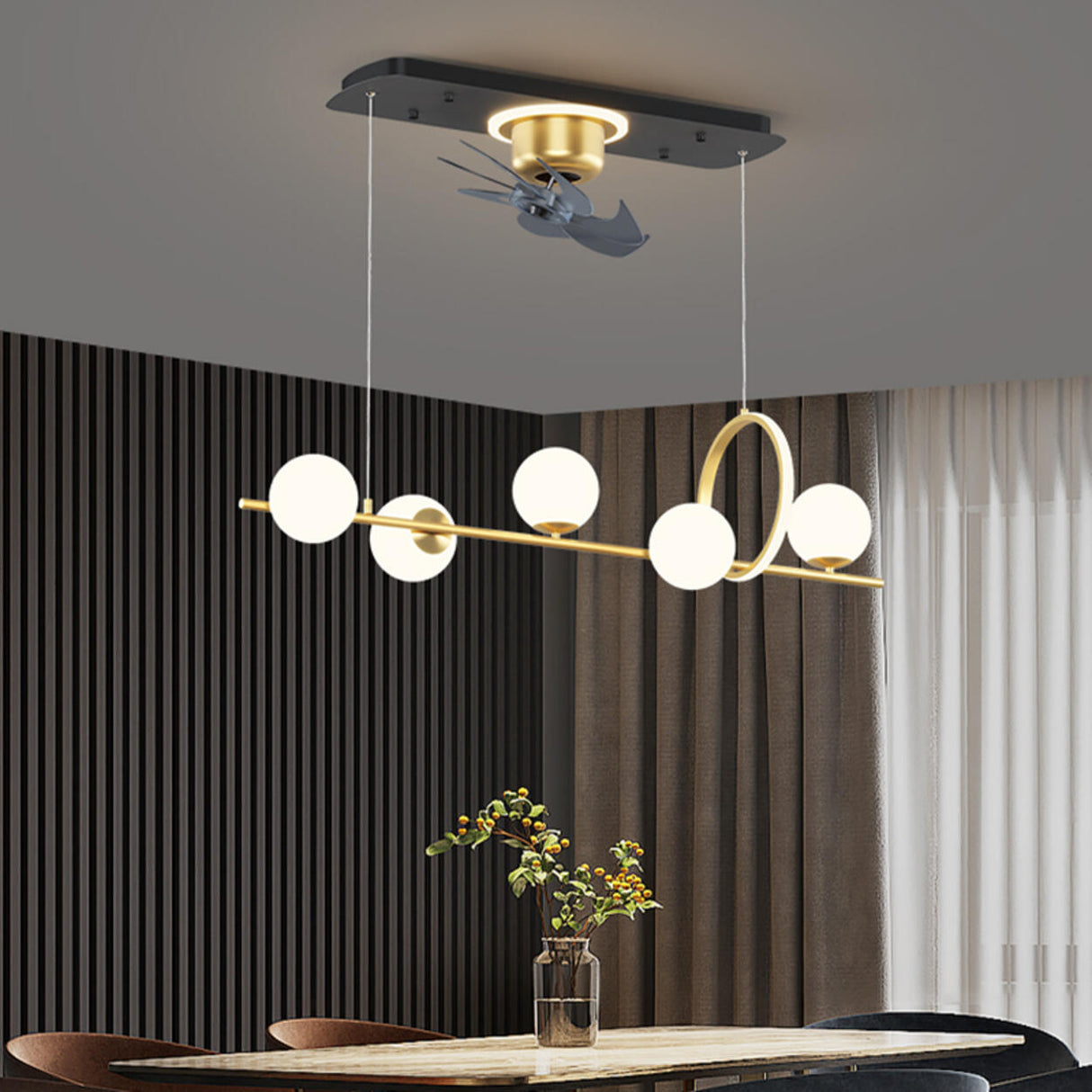 Stylish Creative Dining Room Pendant Fan with Light Image - 4