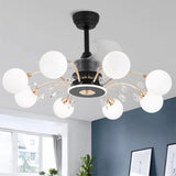 Stylish Crystal Accent Globe Shade Chandelier Fan Light Image - 1