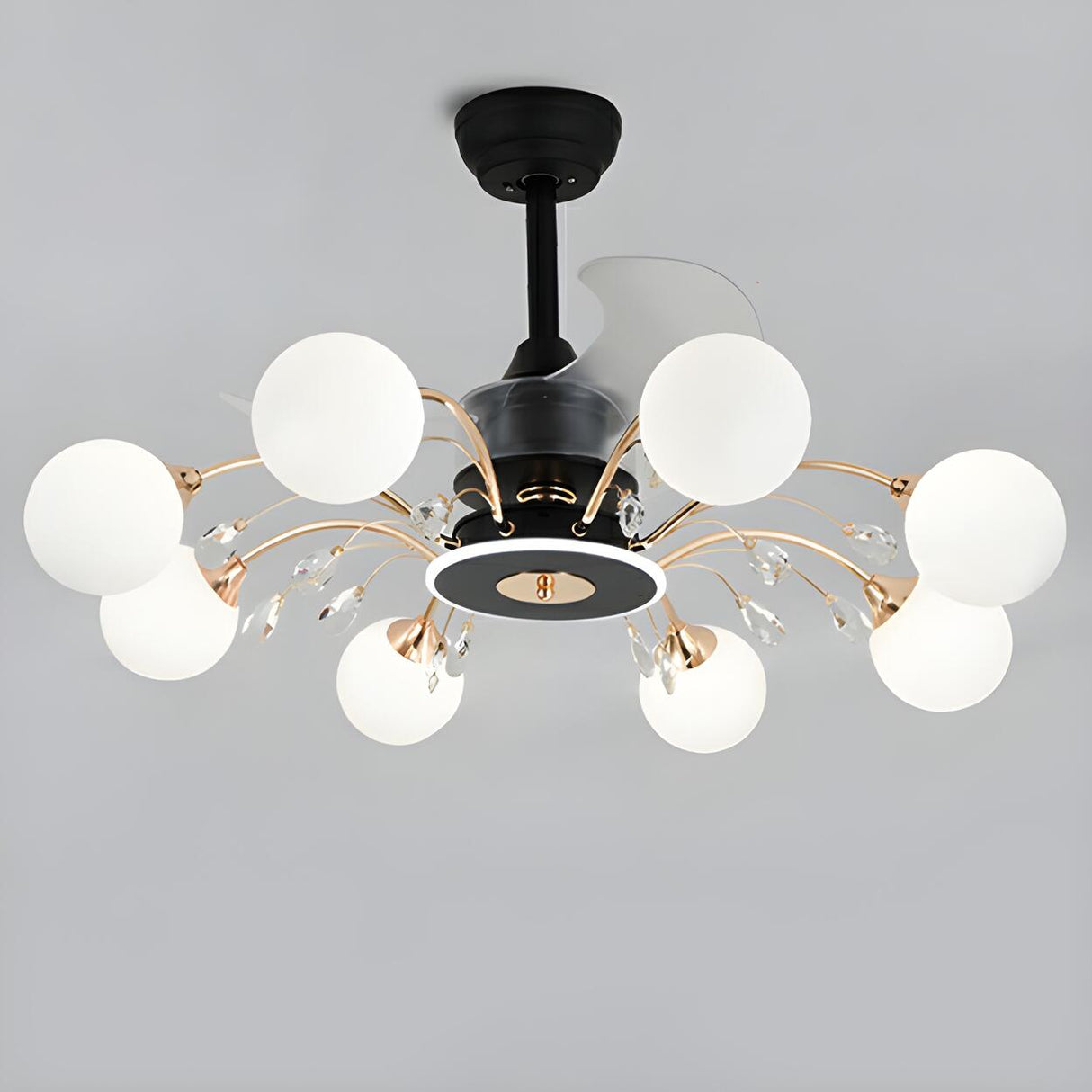 Stylish Crystal Accent Globe Shade Chandelier Fan Light Image - 4