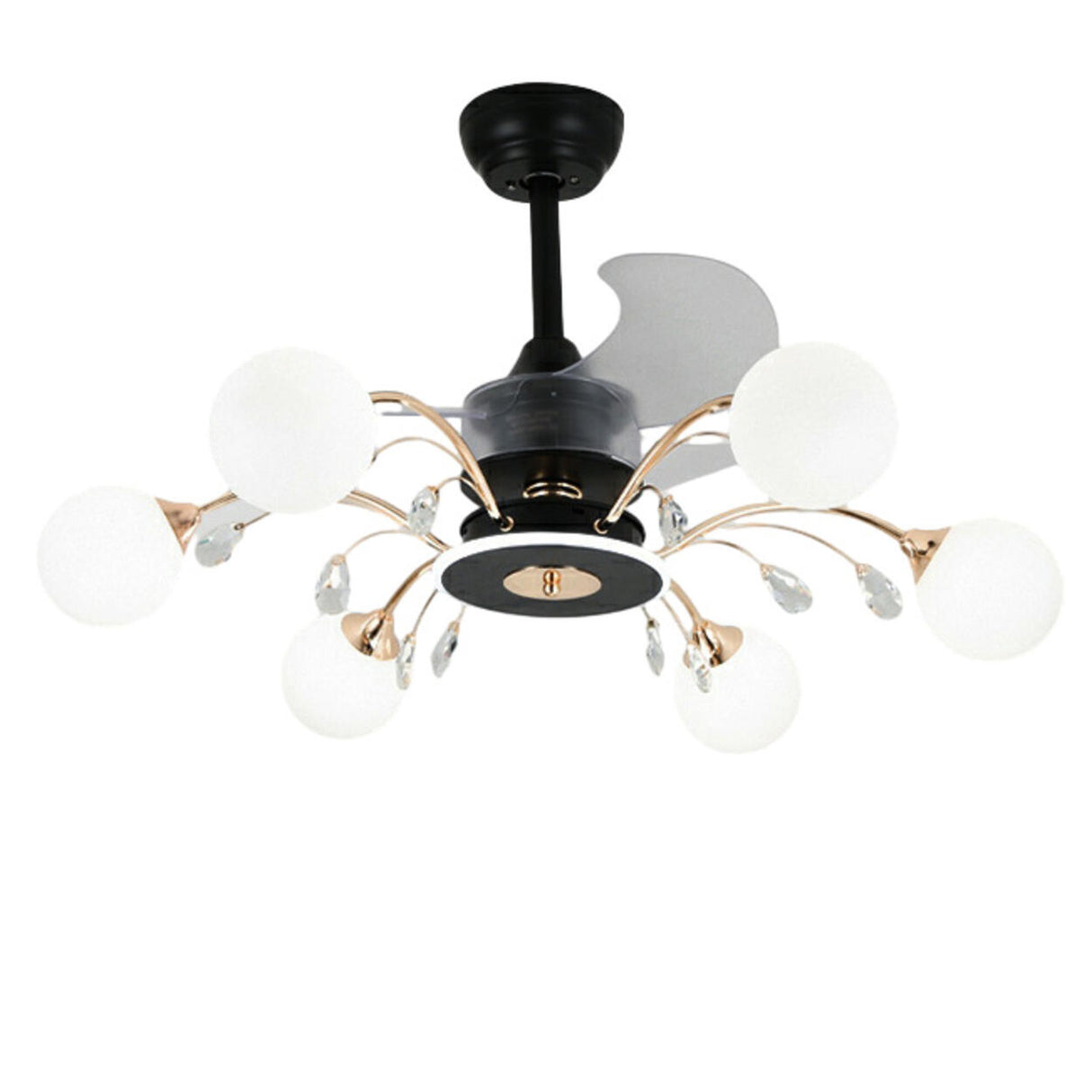 Stylish Crystal Accent Globe Shade Chandelier Fan Light Image - 5