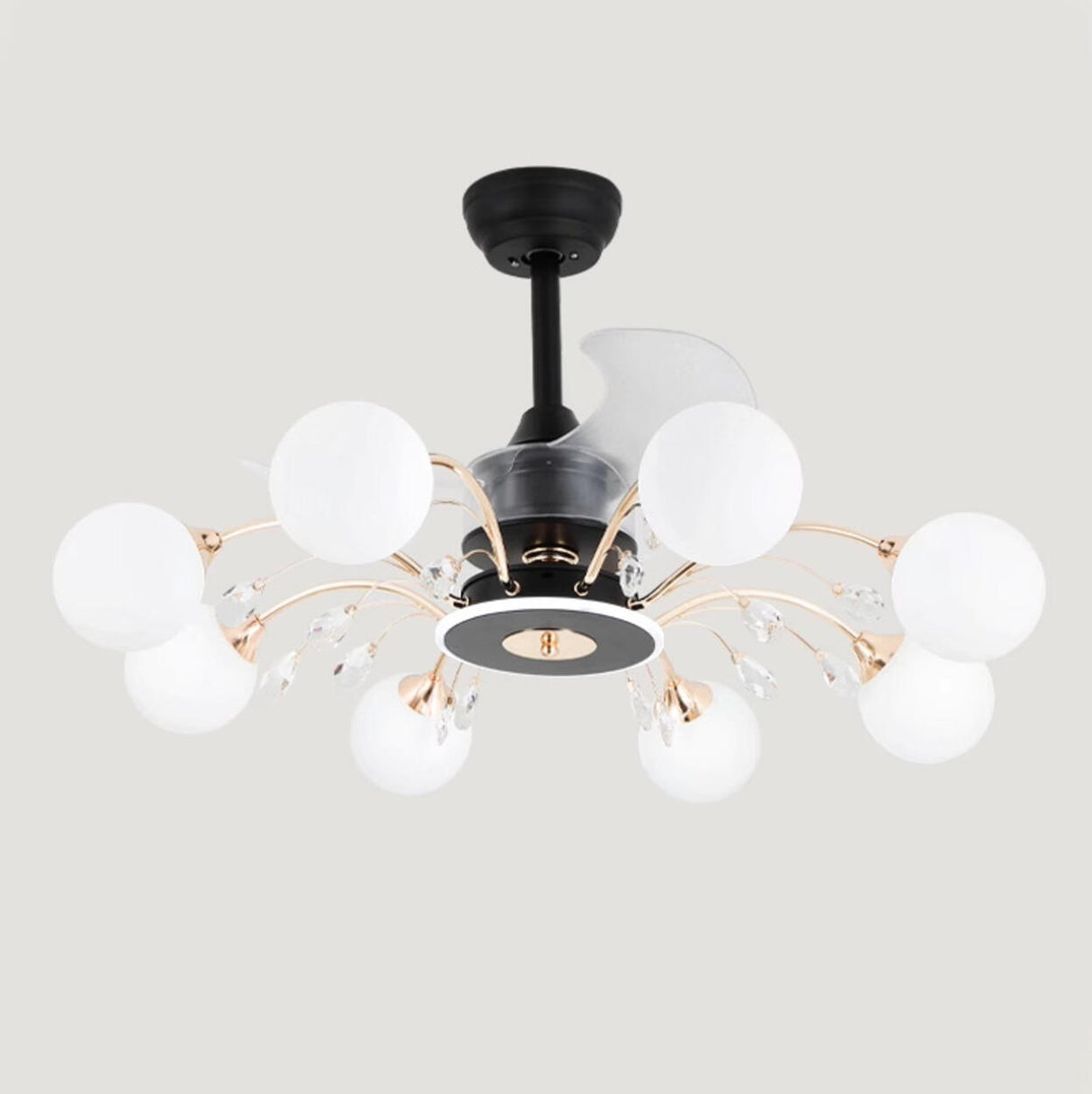 Stylish Crystal Accent Globe Shade Chandelier Fan Light Image - 9