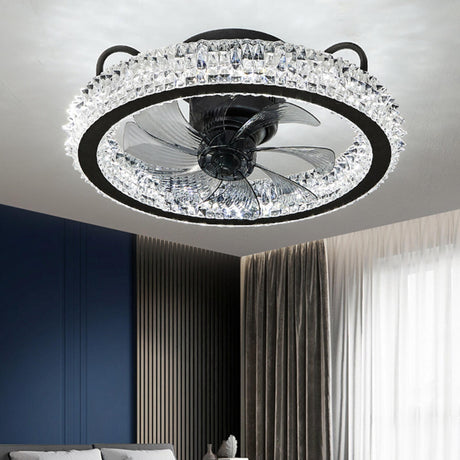 Stylish Crystal Flush Circle Ceiling Fan with Light Image - 2