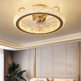 Stylish Crystal Flush Circle Ceiling Fan with Light Image - 3