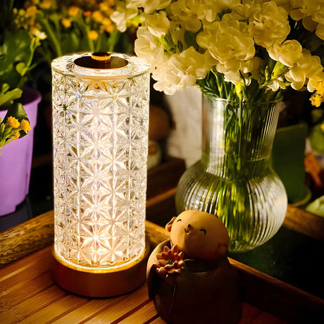 Stylish Crystal Glass Cylindrical LED Table Lamp Image - 1